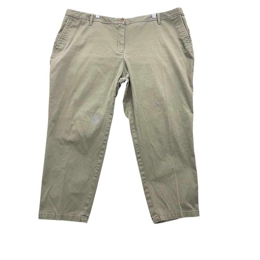 Olive Green Cotton Stretch Chino Pants Straight Leg Mid Rise Plus Size 20W